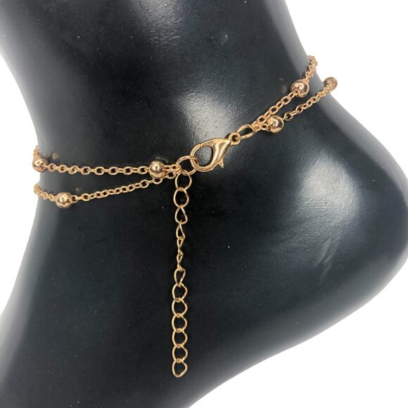 Gold Simple Bead Double Strand Anklet - Picture 4 of 4
